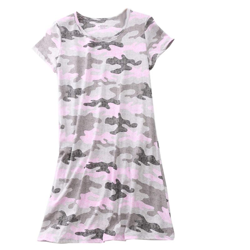 PNAEONG Women's Cotton Nightgown Sleepwear Short Sleeves Shirt Casual Print Sleepdress XTSY108-Pink Camouflage-XL